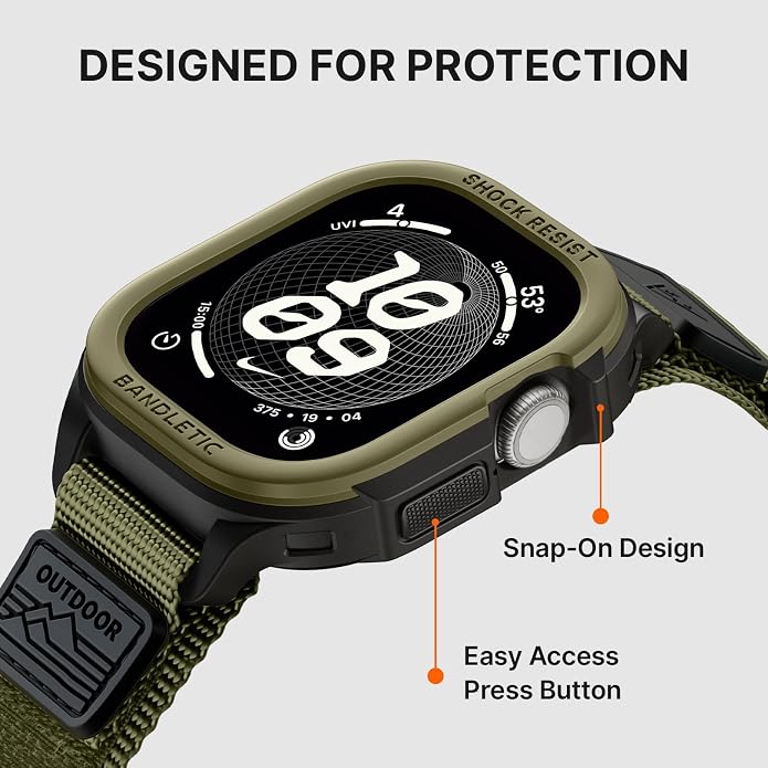 Bandletic Rugged Case with Band Compatible with Apple Watch 49mm(Ultra 3/2/1),46mm(Series 11/10), 45mm(Seriess 9/8/7),44mm(SE3/SE2/SE/6/5/4), Protective Cover Sport Accessories for iWatch Men