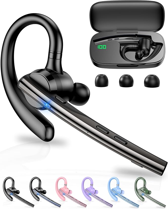 New Bee Bluetooth Headset V5.1 72H Talk Time Dual Mic with Mute Button for Business, Wireless Hand-Free Bluetooth Earpiece with 500mAh Charging Case for Cell Phone Calls Trucker Driver Laptop