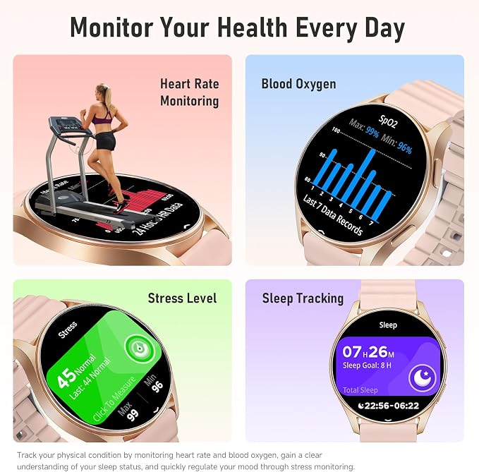 KPEP Smart Watches for Women Android/iPhone - GPS Fitness Tracker with Bluetooth Calls(Answer&Make), Heart Rate/SpO2 Monitor/Sleep/Waterproof/100+ Sports Model - Reloj Inteligente 30 Day+Battery Life