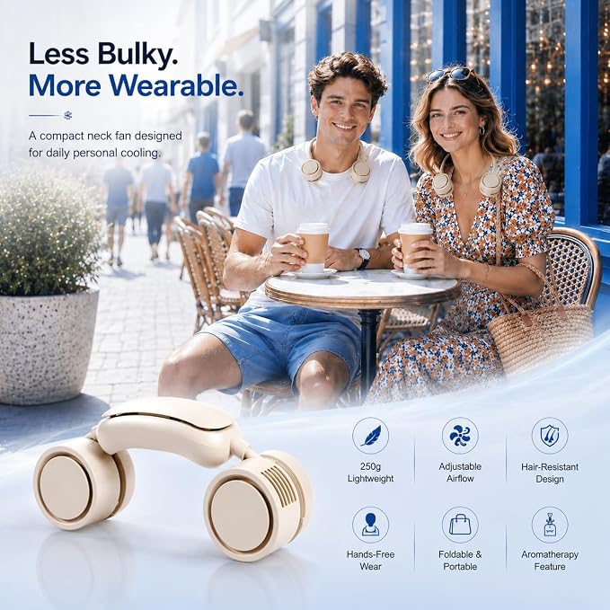 Portable Neck Fan with Cooling Plate, Wearable Personal Fan with Adjustable Airflow, Hands-Free, 3 Speeds, USB Rechargeable for Commuting, Office, Outdoor (Cooling Pro)