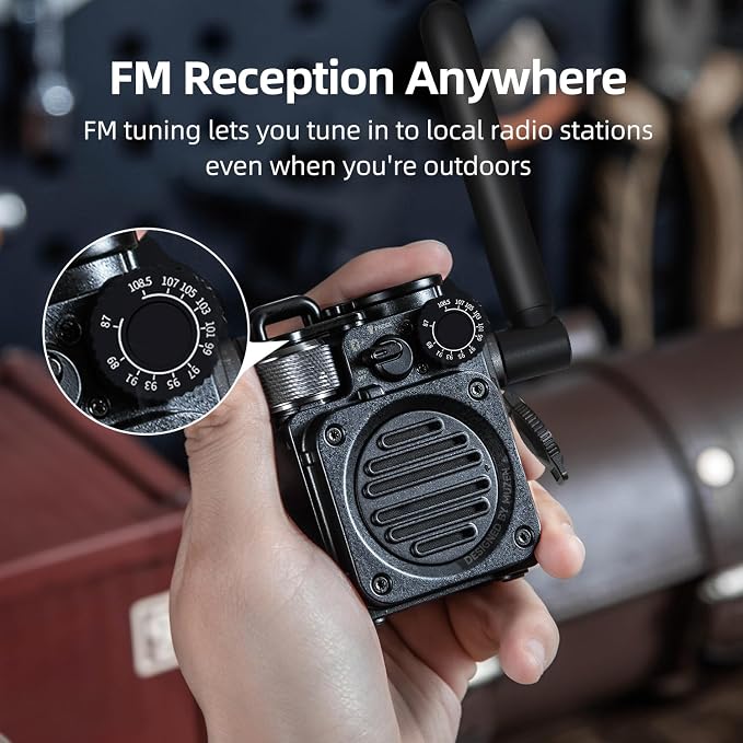 Muzen Upgraded Wild Mini 3.0 Outdoor Portable Wireless Bluetooth Speaker with FM Radio, Phone Charger/15H Playtime/IPX5 Waterproof/3 Mode Flashlight, Rugged Gear for Man Camping/Hiking/Travel(Black)