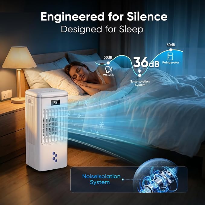 Windowless Portable Air Conditioners Fan, Evaporative Air Cooler 3 Modes & 3 Speeds, 2-Gal Tank for 20H Cooling,12H Timer for Smart Auto-off, 16FT Remote,No Hose Needed,38db Swamp Cooler FK2508Y