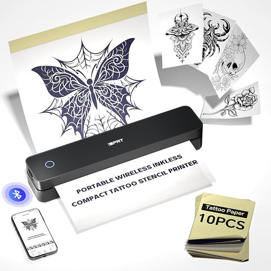 iDPRT Tattoo Stencil Printer,Wireless Thermal Tattoo Printer with 10pcs Tattoo Transfer Paper,Bluetooth Portable Tattoo Machine for Artists & Beginners,Compatible with Smartphone/Tablet/PC