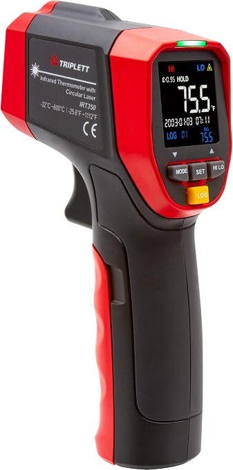 Triplett IRT350 Non-Contact 12:1 Infrared Thermometer with Circular Laser Indicator and Certificate of Calibration to NIST, -4 to 1112°F (-20 to 600°C)