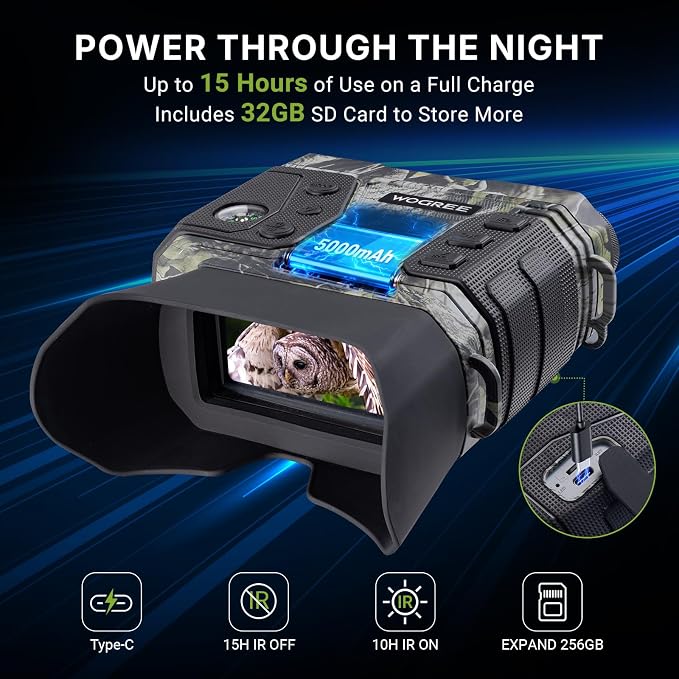 Night Vision Goggles, 4K Night Vision Binoculars for Adults, 36MP, 1300FT Range,8X Digital Zoom, Flashlight & Compass, 5000mAh Battery, Infrared Vision, 32GB Card, for Camping & Security