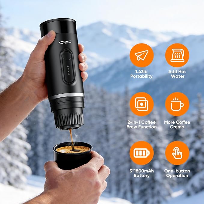 Portable Espresso Machine, Travel Coffee Maker for Camping, Car Coffee Maker Compatible with Capsule and Ground Coffee, Small Coffee Maker for RV, Hiking, Office