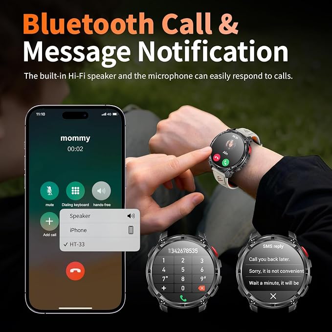 Military Smartwatch for Men with Compass & Flashlight, Bluetooth Calling Rugged Outdoor Smart Watch, Fitness Tracker with Heart Rate Sleep Monitor, Waterproof Tactical Smartwatch for Android iPhone