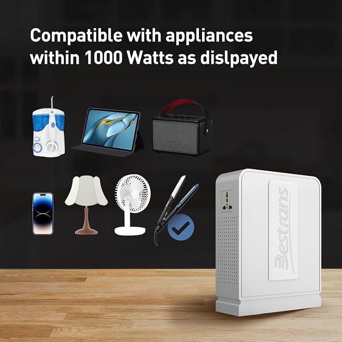 1000W Step Up Transformer 110v to 220v Converter, Heavy Duty Voltage Converter 110v-120v to 220v-240v with Dual Outlets, Overload Protection & Ultra-Quiet for Home Appliances, Pearl White