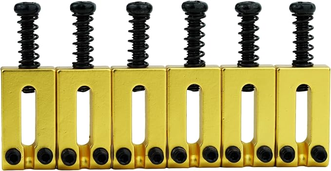 Guyker 10.8mm Bridge Saddles, Stainless Steel Bridge Saddles Tremolo System Replacement Part Compatible with Strat ST Tele TL Electric Guitar MA001(Set of 6, Gold)