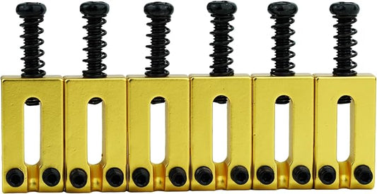 Guyker 10.8mm Bridge Saddles, Stainless Steel Bridge Saddles Tremolo System Replacement Part Compatible with Strat ST Tele TL Electric Guitar MA001(Set of 6, Gold)