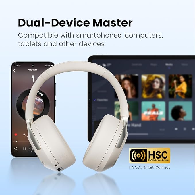 HAYLOU S40 Noise Cancelling Headphones Over Ear, 50dB Hybrid ANC with Multiple Modes, LDAC Hi-Res Wireless Audio, 90H Playtime, Custom EQ via App, Bluetooth 6.0 Multipoint Connect, 5 HD Mics Call