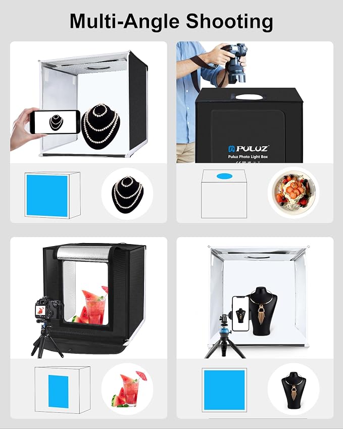 PULUZ Portable Light Box, 16"x16" Professional Dimmable Photo Box Photography with High CRI 144 LED Lights, Upgraded Lightbox with 6 Backdrops for Product Photography