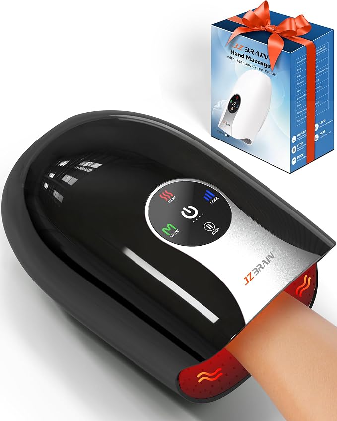 JZBRAIN Hand Massager with Heat and Compression, Black | Cordless, Heated Hand Massage for Arthritis and Carpal Tunnel, 4 Modes 6 Intensities, Portable Rechargeable