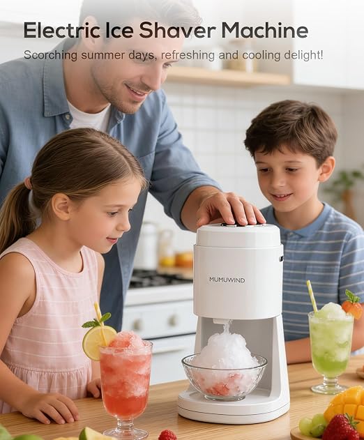 Shaved Ice Machine for Home, Electric ice Shaving Machine with 2 Ice Cups, Ice Shaver, Snow Cone Machine, Ice Crusher Snowcone Maker for Kids Birthday Party, House Warming Gifts (White)