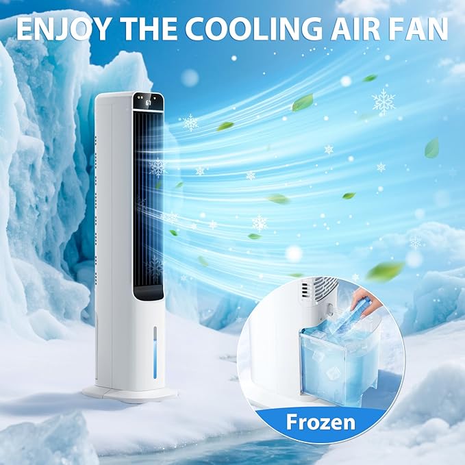 2 in 1 Portable Air Cooler with Remote, Evaporative Air Cooler with 4 Ice Packs, 12H Timer, 120° Oscillation, 3 Speed & 3 Modes Air Cooling Fan for Home, Bedroom, Office, White