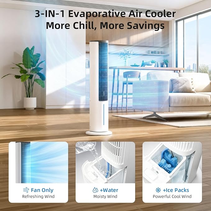 Antarctic Star Windowless Evaporative Air Cooler, Portable Air Conditioner with 80° Oscillation, Fast Cooling 4 Speeds 3 Modes, Ice Packs & Aromatherapy Pad for Bedroom/Office/Indoor Use
