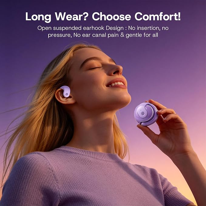 Over Open Ear Earbuds Wireless Bluetooth Open Ear Headphones Air Conduction Earbuds that Don't Go in Your Ear with Awareness of Surroundings with Over-Ear Hooks