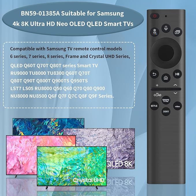 Rechargeable Solar Remote Replacement for Samsung Smart TV, Solarcell, USB-C/Type C Fast Charging, Voice&BT, Compatbile with Samsung Remote Control for Smart TV 2025-2018
