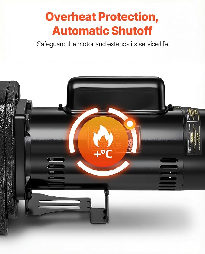 VEVOR 2 HP Shallow Well Jet Pump, 230 Volt, 5200 GPH Cast Iron Well Jet Pump, with 112 ft Max Head Lift, Check Valve, Thermal Protection, Automatic On/Off, for Garden Irrigation Lawn Sprinkler System