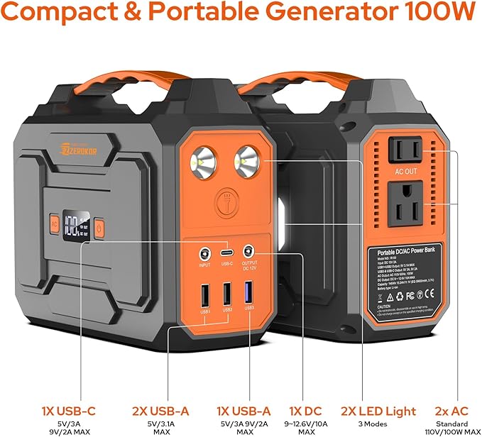 ZeroKor Portable Power Station 100W, Power Pack with 110V AC Outlet, Portable Solar Generator 146Wh External Battery with DC USB C QC3.0 for Smart Devices Camping Home RV VanLife(without Solar Panel)