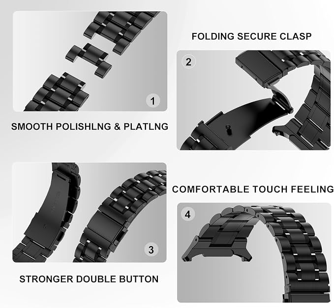 SUPLINK Stainless Steel Band Compatible with Samsung Galaxy Watch Ultra Bands 47mm, Adjustable Metal Replacement Band for Samsung Ultra Watch Bands Men Women, Black