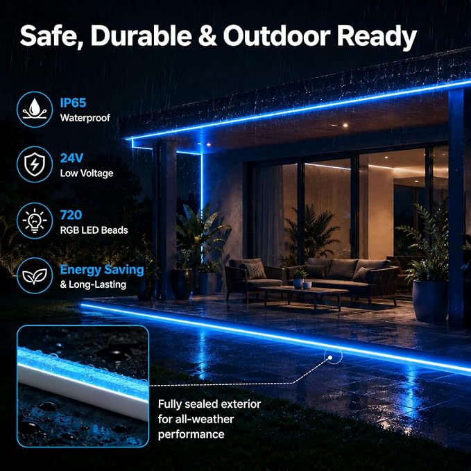 32.8Ft RGB Neon Rope Lights, 720 LEDs 24V Side-Emitting LED Strip Lights with App and Remote Control, 360° Bendable Flexible DIY Neon Sign Lights with Music Sync for Bedroom, Patio, Gaming Room