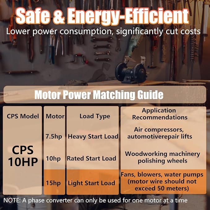 Single Phase to 3 Phase Converter，10HP 220V 3 Phase Converter，220V-240V Input/Output Digital Phase Shift for 10HP Motor