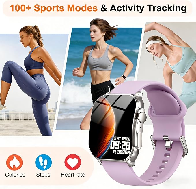 Smart Watch, 2.01" AMOLED Curved HD Full Touch Screen, Compatible with iOS & Android for Daily Workout Business Gift, Fitness Tracker with 24/7 Heart Rate/Sleep Monitor, IP68 Waterproof Watch Purple