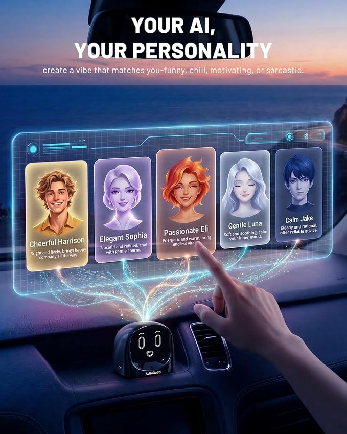 Smart AI Car Chat Robot, Voice Activated Assistant with Custom Personality, Hands-Free Driving Co-Pilot, in-Car & Home Use, Interactive Companion Robot