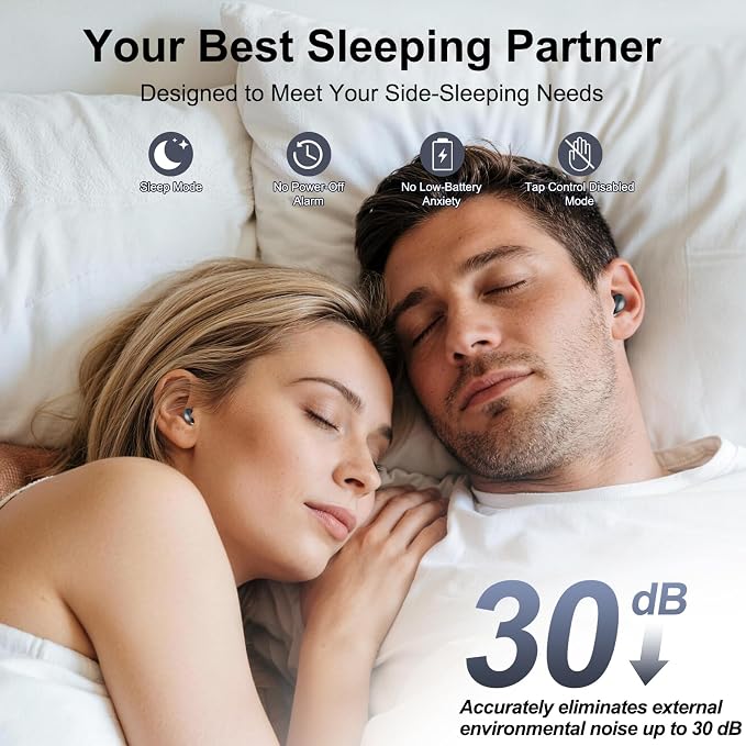 Sleep Earbuds Bluetooth 6.0 in Ear, 2026 New Mini Sleep Headphones with Sleep Monitor and APP, Sleepbuds for Side Sleepers, 48H Playtime Sleep Earphones with Personal Alarm/Small Earplugs, Black