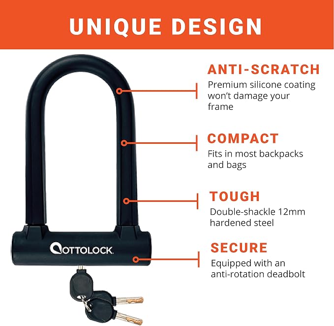 OTTOLOCK Sidekick Compact U-Lock – Lightweight Anti-Theft Bike Lock for Road, Mountain & Electric Bikes with Keys | bike-locks