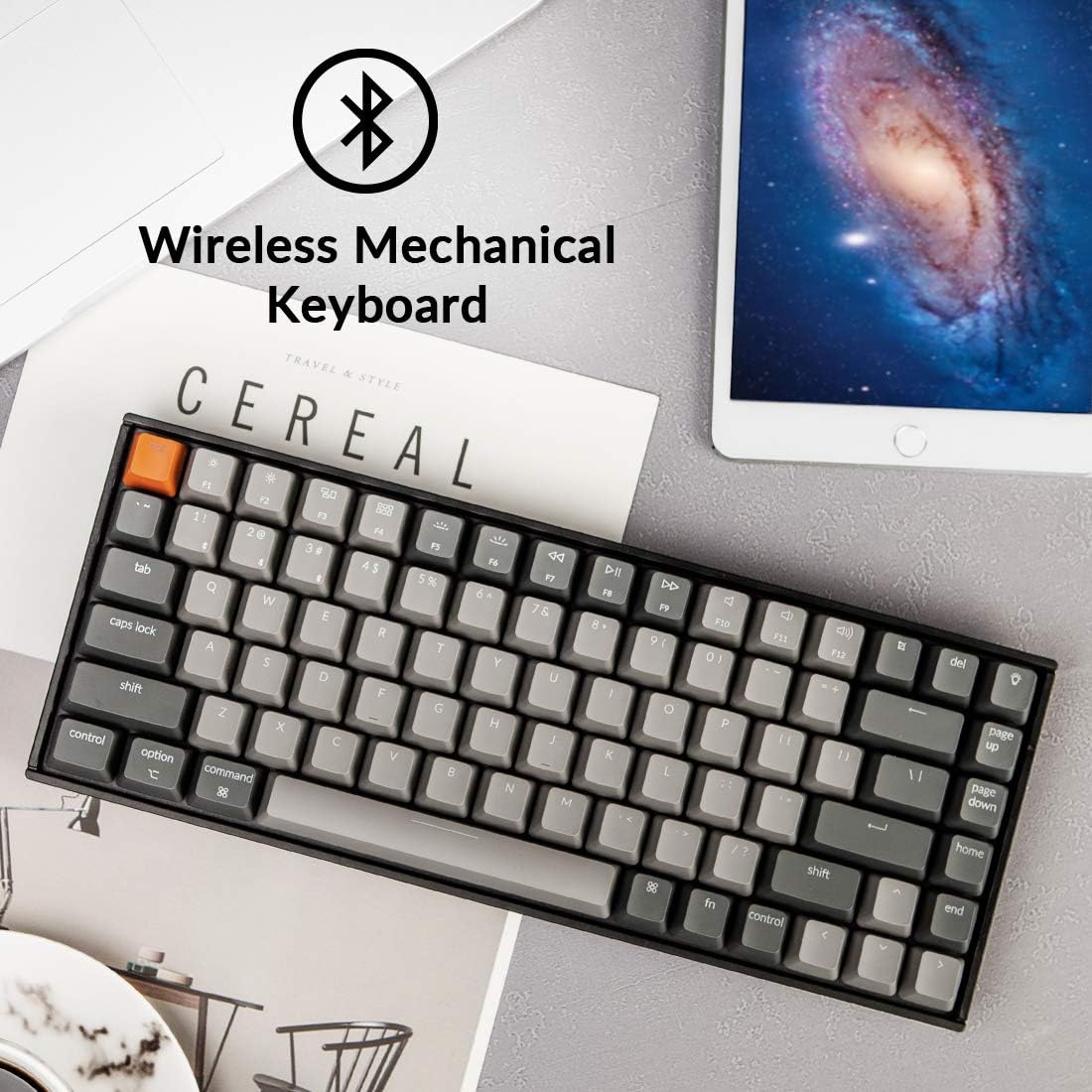 Keychron K2 75% Layout Bluetooth Wireless Mechanical Keyboard K Pro Brown Switch/White LED Backlit/USB C/Anti Ghosting/N-Key Rollover, 84 Keys Gaming Keyboard for Mac Windows-Version 2