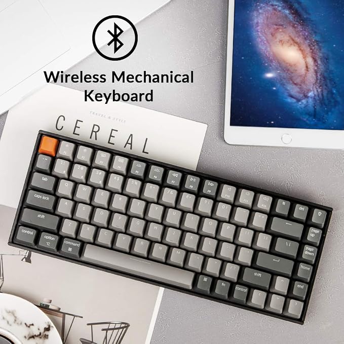 Keychron K2 75% Layout Bluetooth Wireless Mechanical Keyboard Super Switch/White LED Backlit/USB C/Anti Ghosting/N-Key Rollover, 84 Keys Gaming Keyboard for Mac Windows-Version 2
