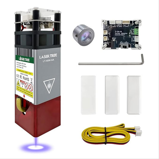 LASER TREE Laser Engraver Module, 5000mW（5W） Optical Output Power Laser Cutter Module w/Metal Air Assist, Compatible with Laser Engraver Laser Cutter Machines CNC, 45mm Fixed Focus 12V, Class 4