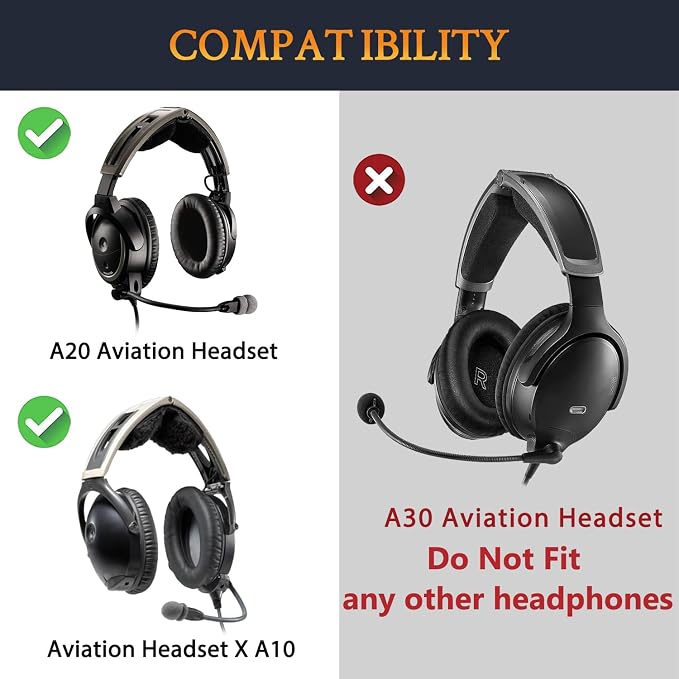SOULWIT Replacement Kit for Bose Aviation X A10/A20 Headsets, Earpad Cushions + Headband + Speaker Screen + Microphone Covers - Black