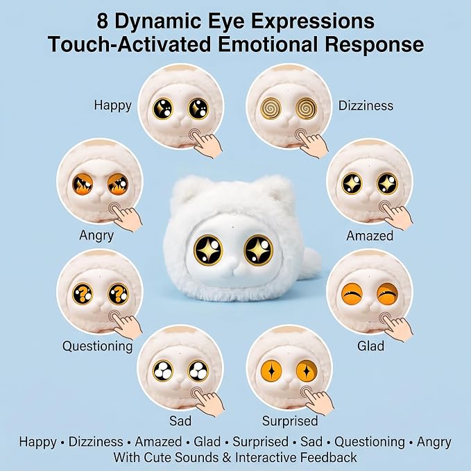 AI Robot Companion, Interactive Plush Talking Toy with Smart Voice Response,Emotional Support Robot for Kids 14+ and Adults, Conversation Pal, Storytelling Robot Pet, Birthday Gift (White)