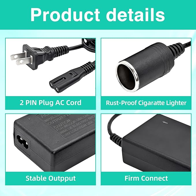 12V Power Adapter Cord for Igloo Iceless Thermoelectric Coolers, Compatible with Igloo Iceless Kool Mate Cool Chill Thermolectric Coolers,12V DC Converter Supply Charger Cord ﻿