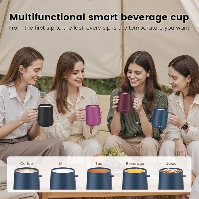 Smart Self Heating Coffee Mug,14oz Temperature Control Coffee Mug,Hot up to 150°F,Rechargeable Heated Coffee Mug,Up to 6H Battery Life,Coffee Cup Warmer,Great Gift for Coffee Lovers,Dad,Mom (Blue)