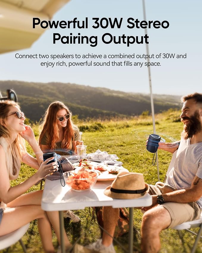 Portable Bluetooth Speaker Beach Essentials: Powerful Crystal Clear Sound/Dynamic Light/IPX5 Waterproof/All Day Playtime/Wireless BT 5.3/TWS Paring, Dad Gifts, Outdoor|Travel|Camping|Pool Accessories
