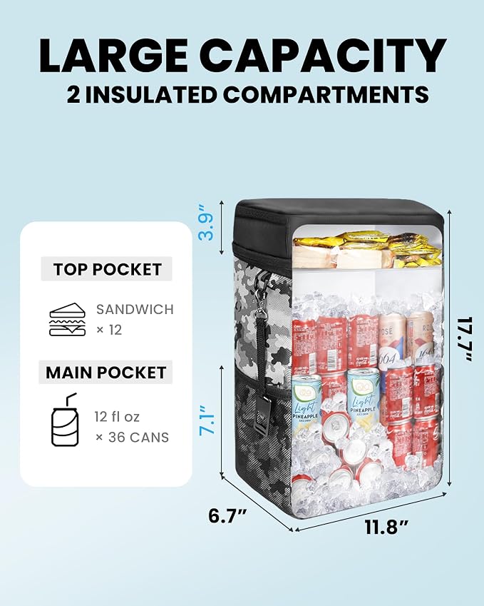 OutdoorMaster Cooler Backpack with Leak-Proof Design, 2 Insulated Compartments Portable Thermal Bag for Camping, Beach, Travel, Lunch, Drink, Ice