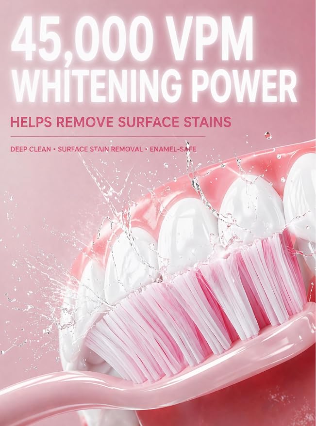 Sonic Lux™ Pink Whitening Electric Toothbrush for Adults – Luxury Rechargeable Sonic Electric Toothbrush With Travel Case with GlowGuard Nano-Hydroxyapatite Whitening Toothpaste & 6 Brush Heads