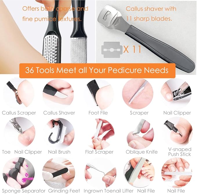 Electric Callus Remover with Dander Vacuum for Feet, Portable 36 in 1 Pedicure Kit Foot File Callus Remover, Waterproof Rechargeable Scrubber Dead Skin Remover with 3 Heads&LCD Display