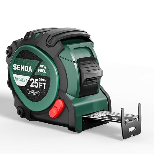 SENDA Tape Measure 25Ft - Heavy Duty Tape Measure with 25mm Wide with Three Stops, High Precision Measuring Tape Retractable Measuring Tape,Rubber for Comfortable Grip, Fraction Markings(1 Pack)