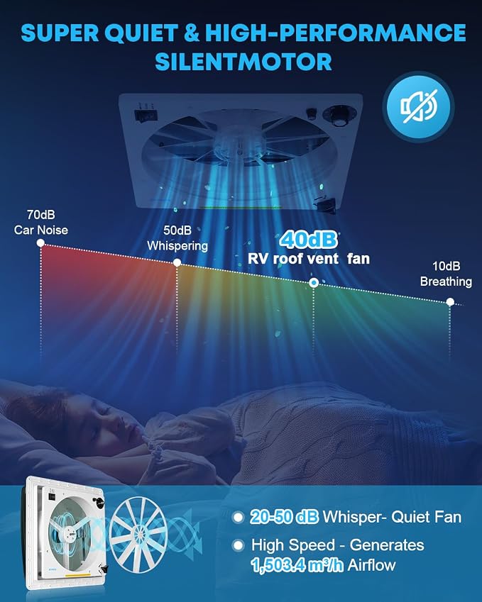 Kohree 14" RV Vent Fan 10 Speed Reversible Manual Lift: 12V Super Quiet RV Roof Vent Fan for Camper Trailer Bathroom, RV Exhaust Fan with 10 Blades (NO REMOTE)