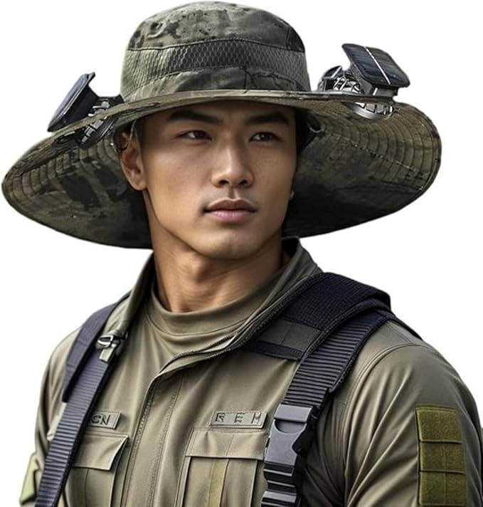 Wide Brim Solar Fan Outdoor Fishing Hat,Waterproof Hat with Two Solar Fan for Men/Women,Solar Fan Hat UPF50+