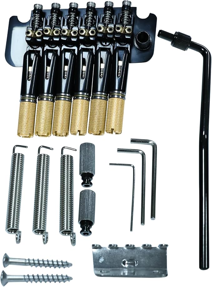 10.5mm Headless Electric Guitar Bridge Black Brass Block Saddle Hardened Steel Plate 2 point tremolo bridge for Fanned-fret 6 String Headless Electric Guitar Replacement parts