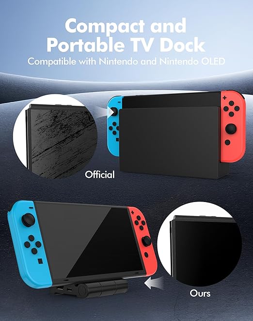 DOBE FOMIS ELECTRONICS Portable Docking Station for TV Compatible with Nintendo Switch/OLED, TV Docking Station Replacement Supports 1080P/4K HDMI Output with USB 3.0 Port