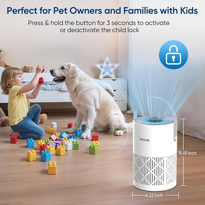 Air Purifier for Bedroom Home, Covers Up to 880 Ft², True HEPA Quiet 3-in-1 Air Purifiers Filter, 20dB Sleep Mode, Air Cleaner, 360° Intake, Remove Dust, Smoke, Pet Dander & Odors, White