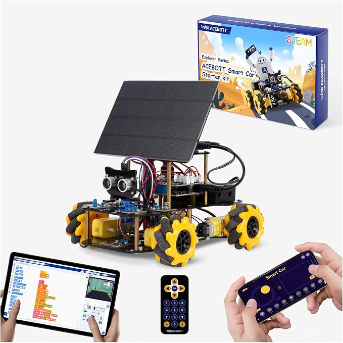 Robotics Kit for Kids Ages 8–12,ACEBOTT STEM Robot Car with Solar Powered,Compatible with Arduino & Scratch,STEM Toys for Boys Ages 8–12,App & Remote Control,Programmable ESP32, for Boys and Girls