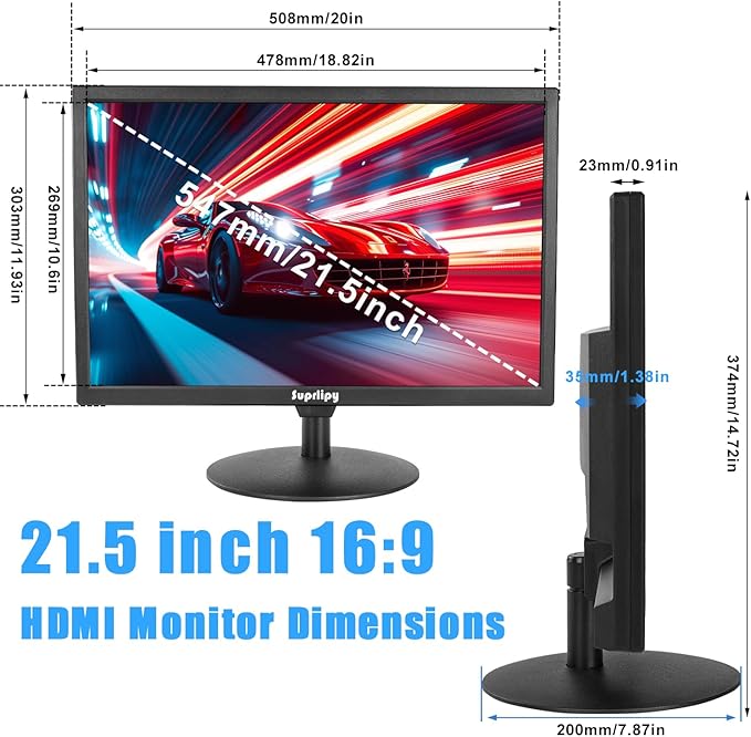 21.5" FHD Mini LCD Monitor Display Screen 1920x1080 60Hz 16:9 BNC VGA HDMI AV with USB Input Built-in Loudspeaker for CCTV Security Camera DVR PC Game Console